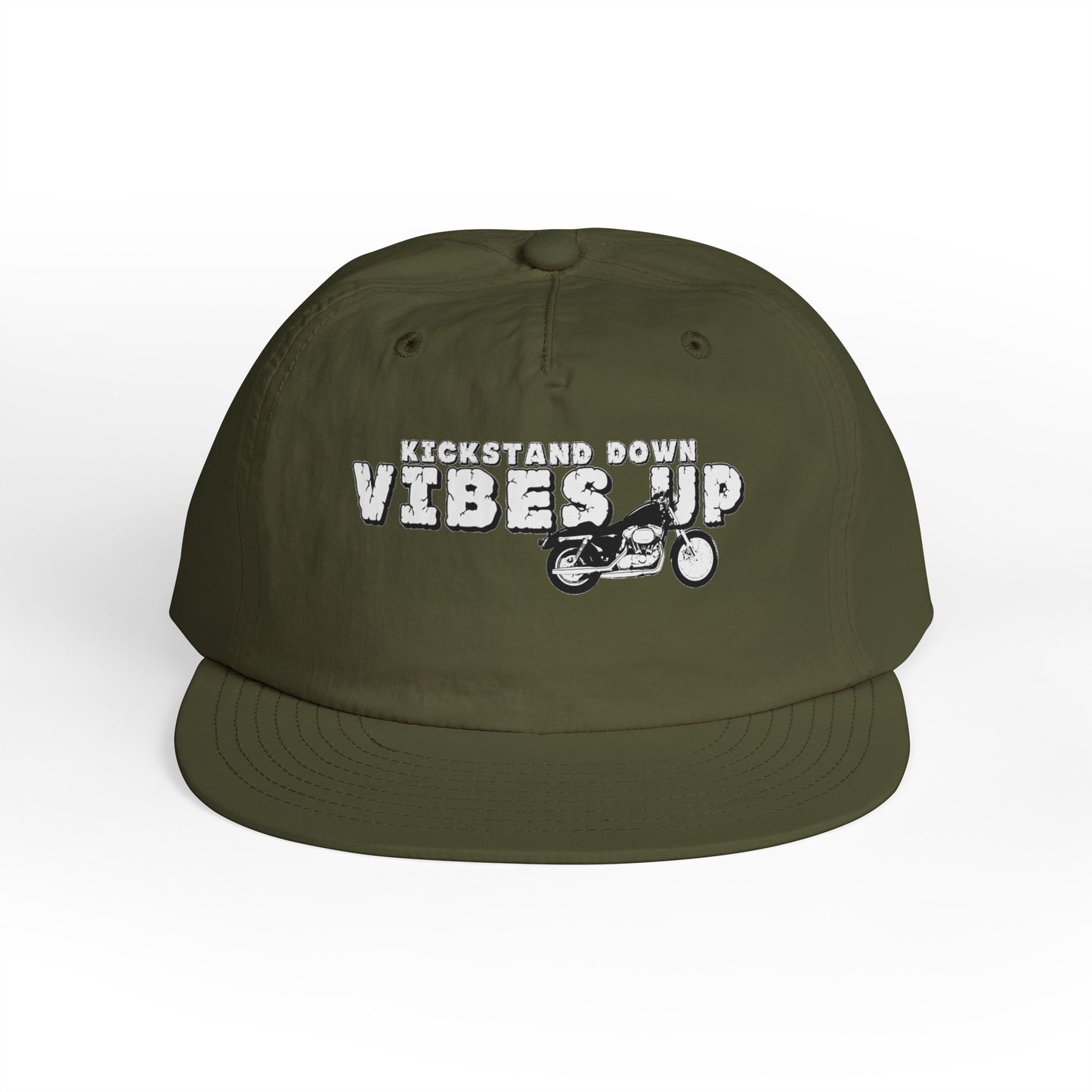 Surf Cap with 'Kickstand Down Vibes Up' Design, Perfect for Beach Days, Summer Festivals, Outdoor Adventures, Gifts for Surf Lovers - GritPalm Collective