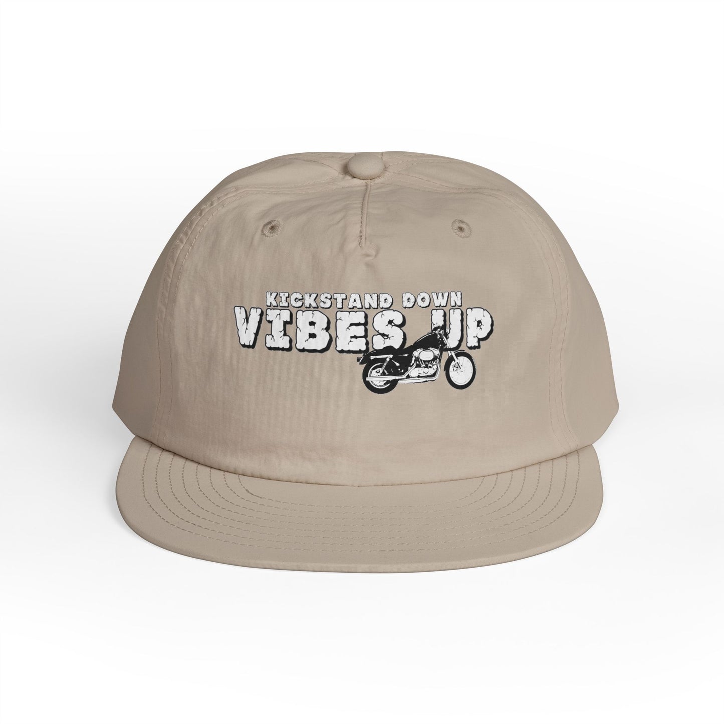 Surf Cap with 'Kickstand Down Vibes Up' Design, Perfect for Beach Days, Summer Festivals, Outdoor Adventures, Gifts for Surf Lovers - GritPalm Collective