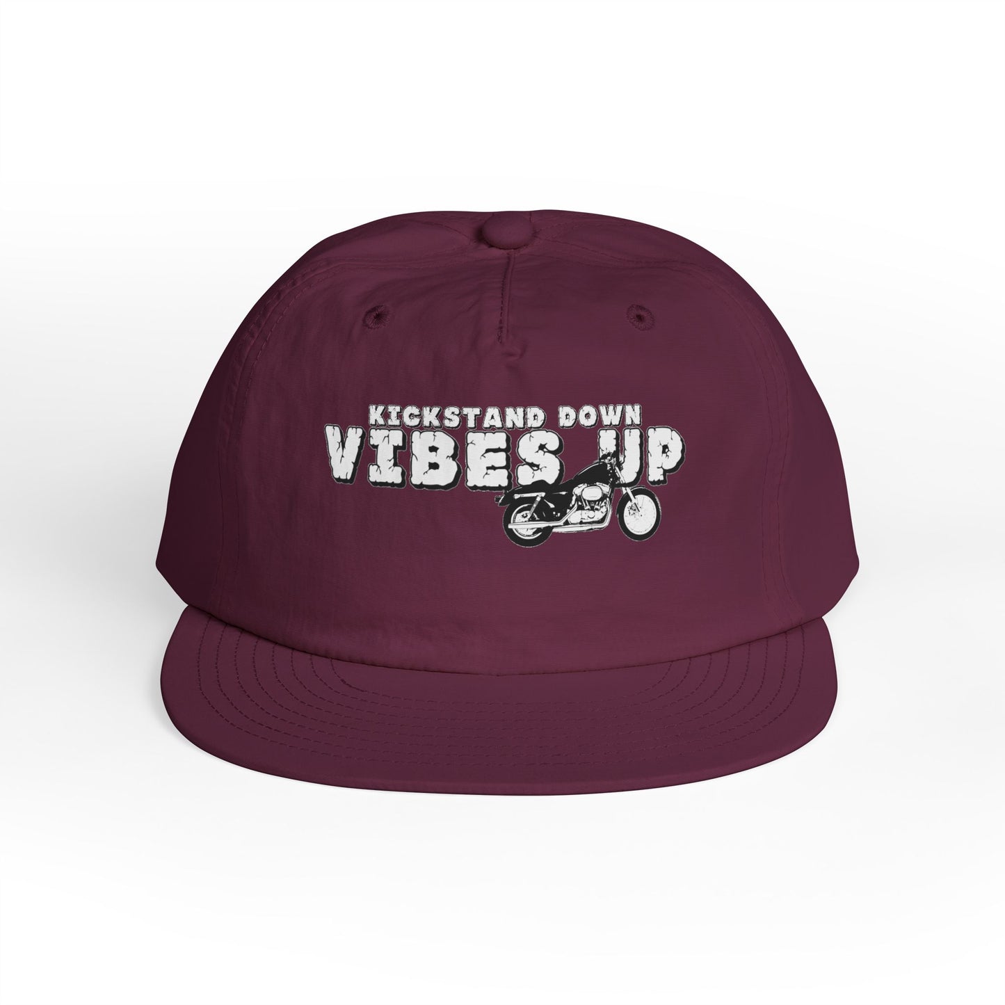 Surf Cap with 'Kickstand Down Vibes Up' Design, Perfect for Beach Days, Summer Festivals, Outdoor Adventures, Gifts for Surf Lovers - GritPalm Collective