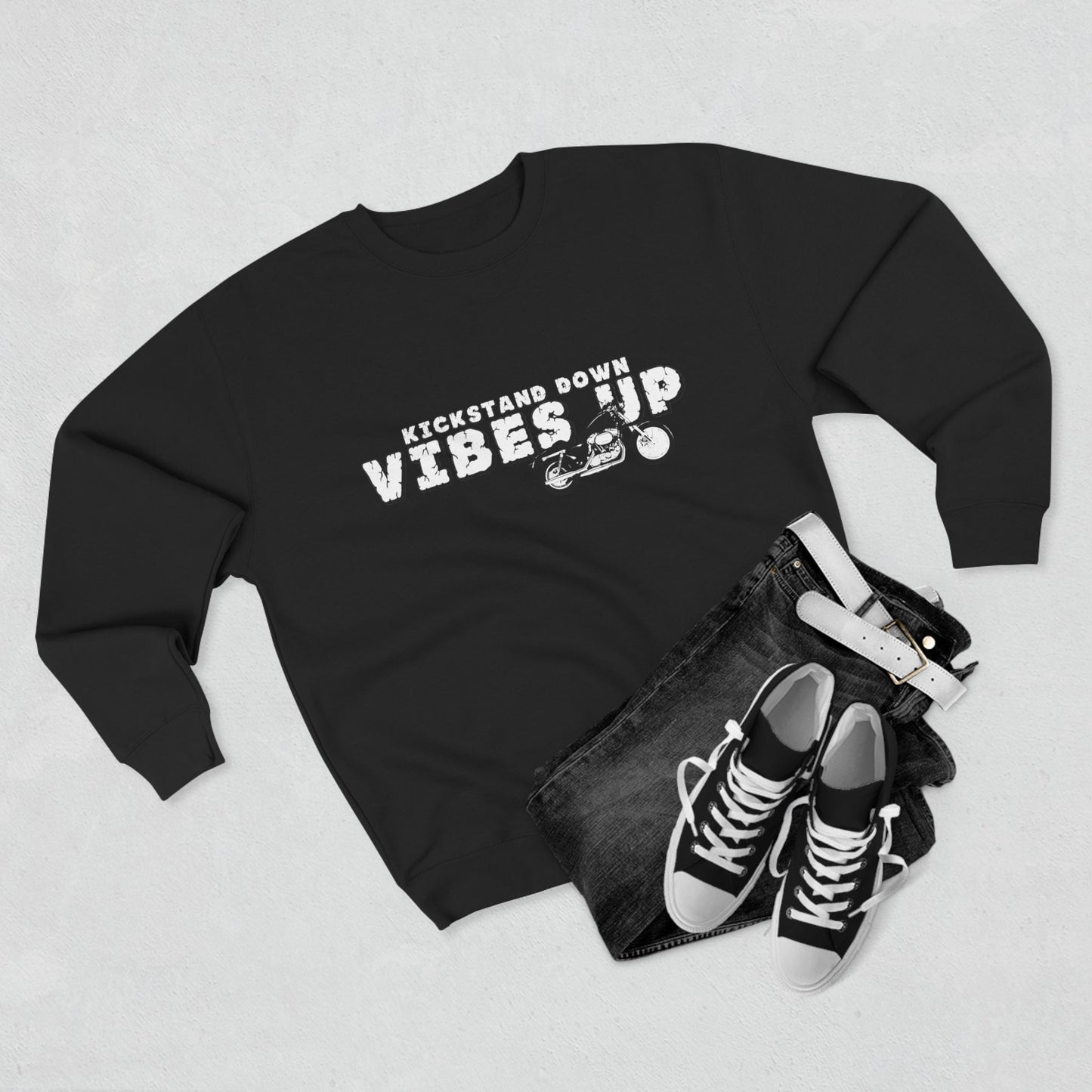 Vibes Up Unisex Crewneck Sweatshirt, Casual Cozy Pullover, Gift for Bikers, Motorcycle Enthusiasts Sweatshirt, Chill Vibe Apparel - GritPalm Collective