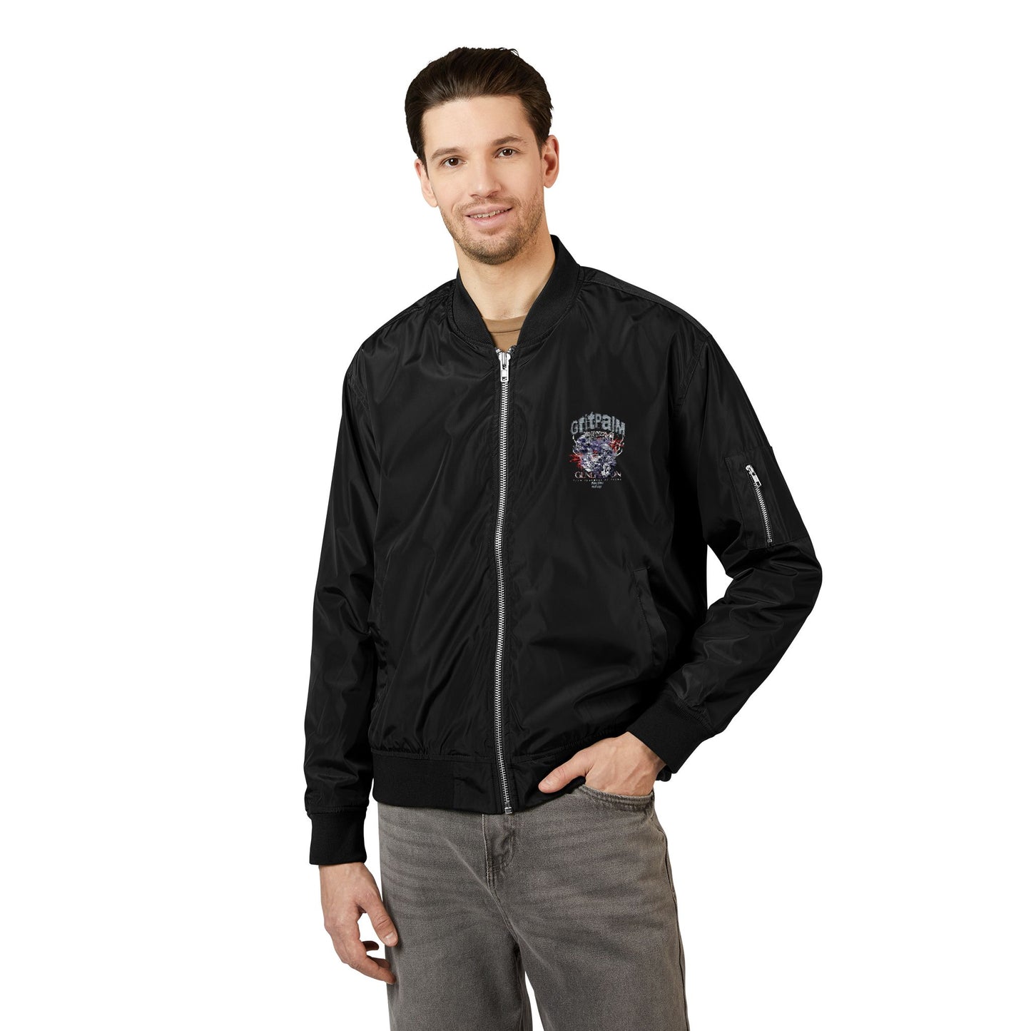 GritPalm Collective Eco-Friendly Embroidered Bomber Jacket, Sustainable Fashion, Unique Gift, Streetwear Style, Fall Outerwear, Celebrity Style - GritPalm Collective