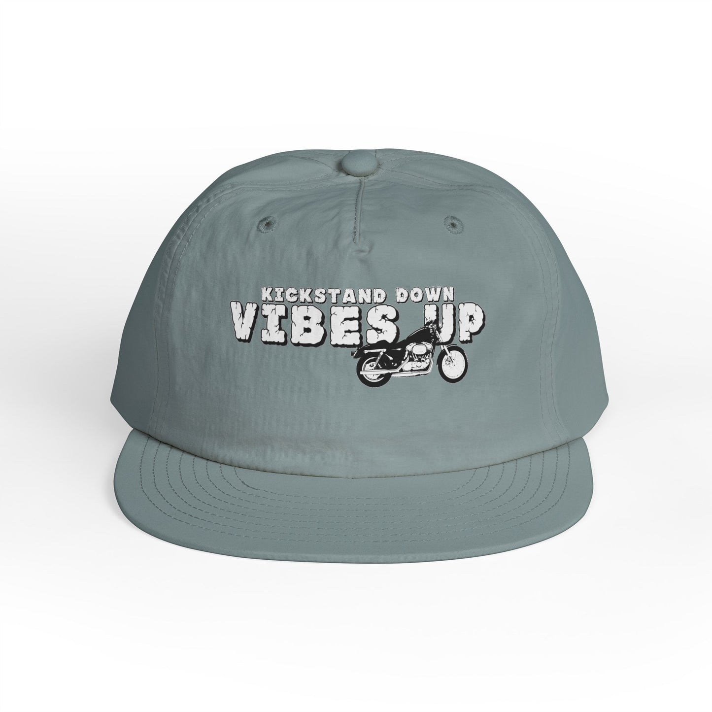 Surf Cap with 'Kickstand Down Vibes Up' Design, Perfect for Beach Days, Summer Festivals, Outdoor Adventures, Gifts for Surf Lovers - GritPalm Collective