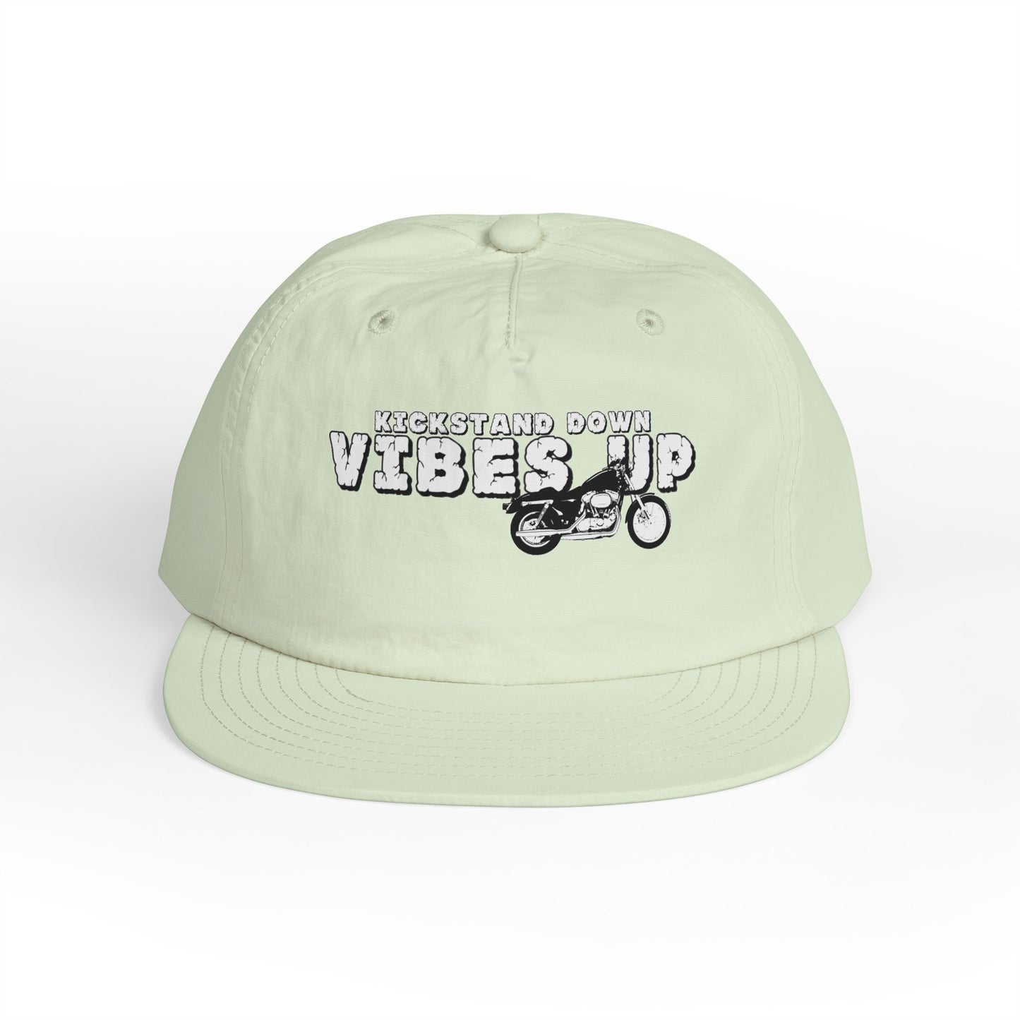 Surf Cap with 'Kickstand Down Vibes Up' Design, Perfect for Beach Days, Summer Festivals, Outdoor Adventures, Gifts for Surf Lovers - GritPalm Collective