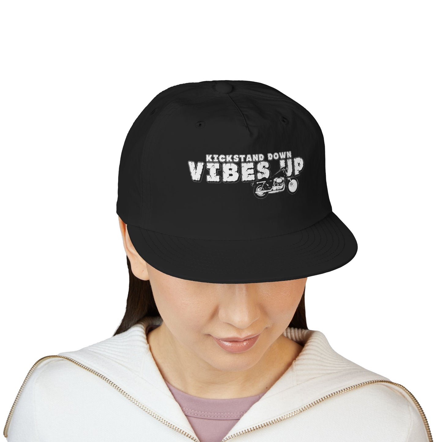 Surf Cap with 'Kickstand Down Vibes Up' Design, Perfect for Beach Days, Summer Festivals, Outdoor Adventures, Gifts for Surf Lovers - GritPalm Collective