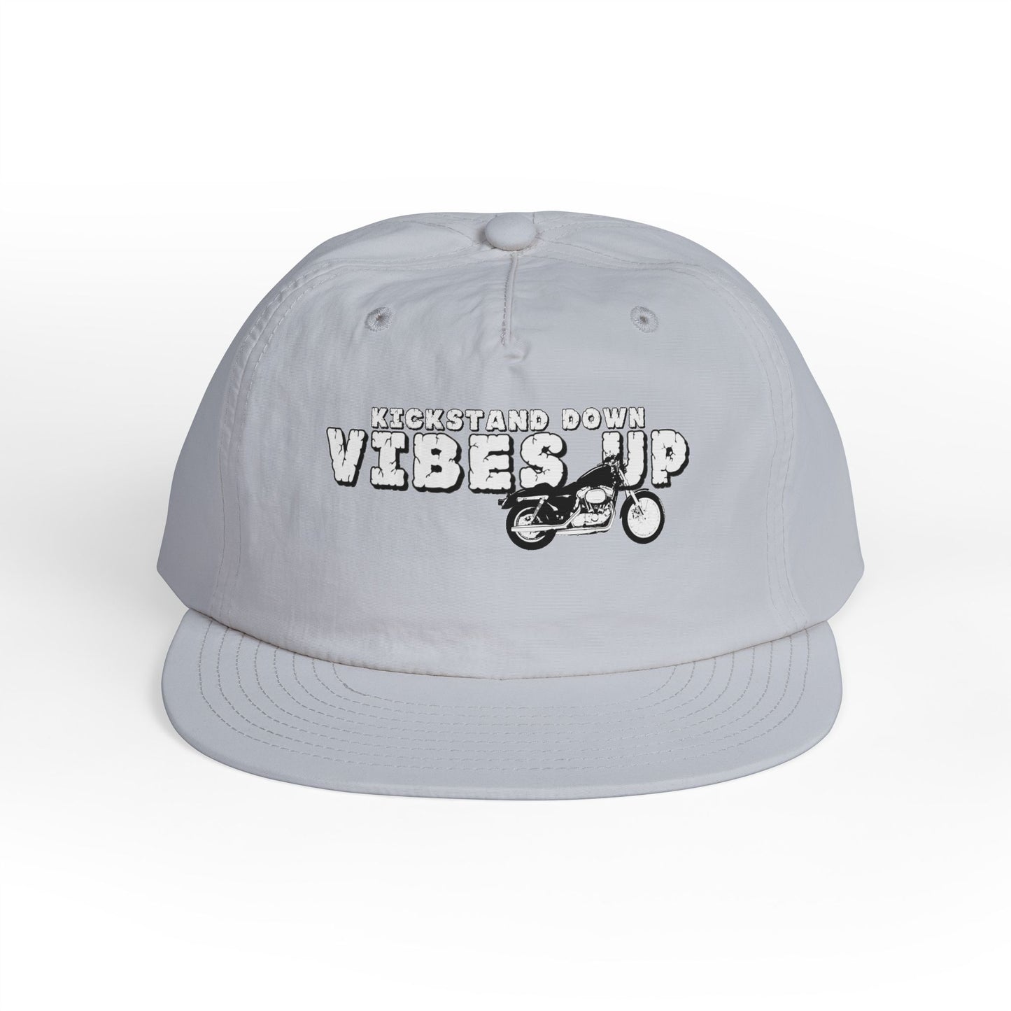 Surf Cap with 'Kickstand Down Vibes Up' Design, Perfect for Beach Days, Summer Festivals, Outdoor Adventures, Gifts for Surf Lovers - GritPalm Collective
