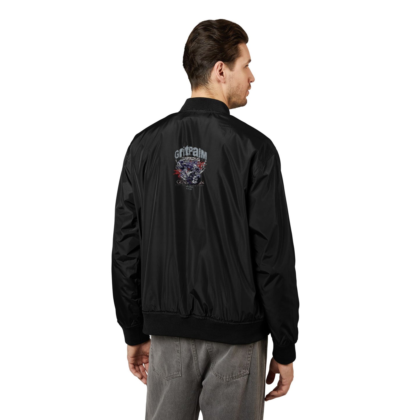 GritPalm Collective Eco-Friendly Embroidered Bomber Jacket, Sustainable Fashion, Unique Gift, Streetwear Style, Fall Outerwear, Celebrity Style - GritPalm Collective