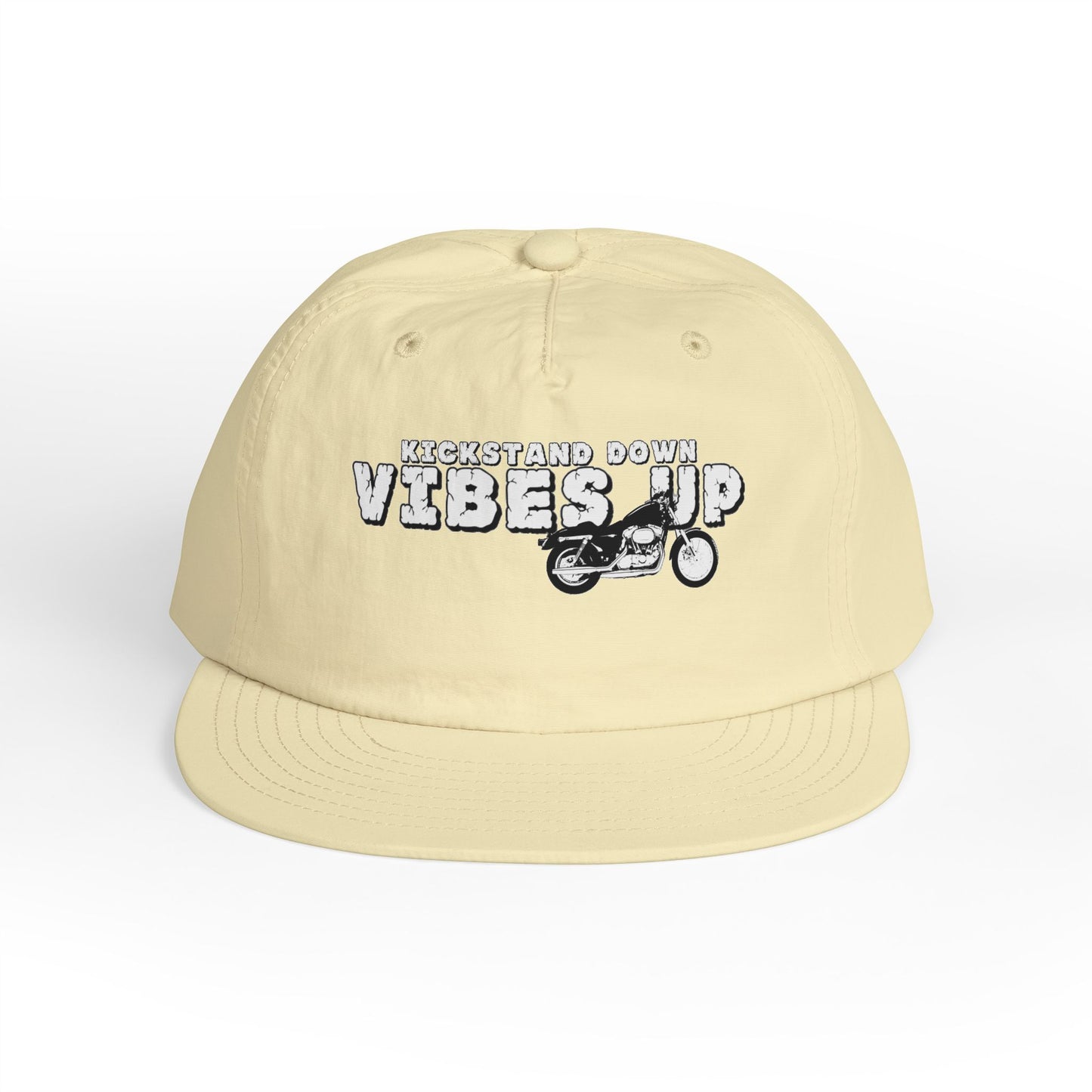 Surf Cap with 'Kickstand Down Vibes Up' Design, Perfect for Beach Days, Summer Festivals, Outdoor Adventures, Gifts for Surf Lovers - GritPalm Collective