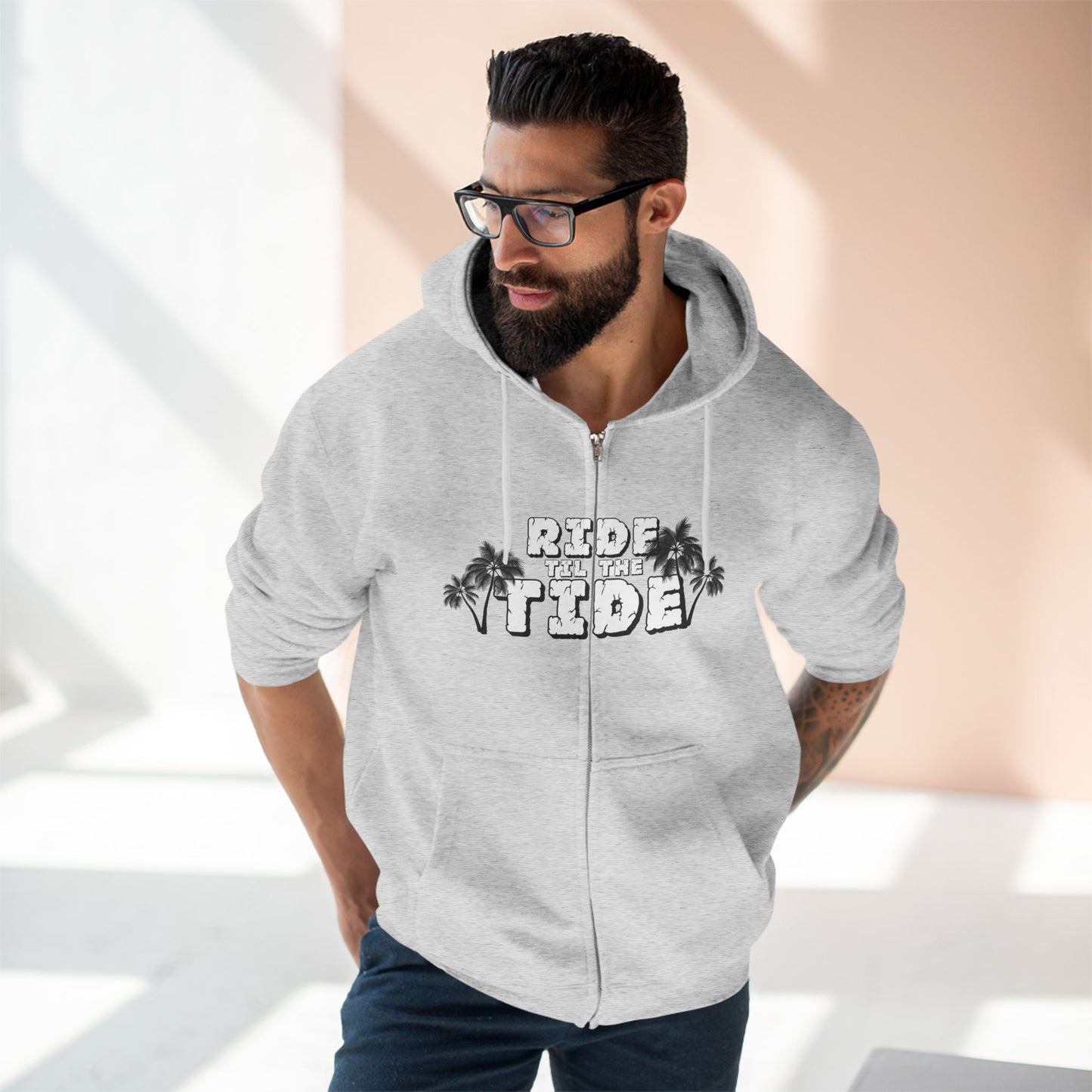 Ride Til the Tide Unisex Zip Hoodie | Casual Beachwear, Relaxed Vibes, Perfect for Summer, Comfortable Layering, Ideal Gift - GritPalm Collective