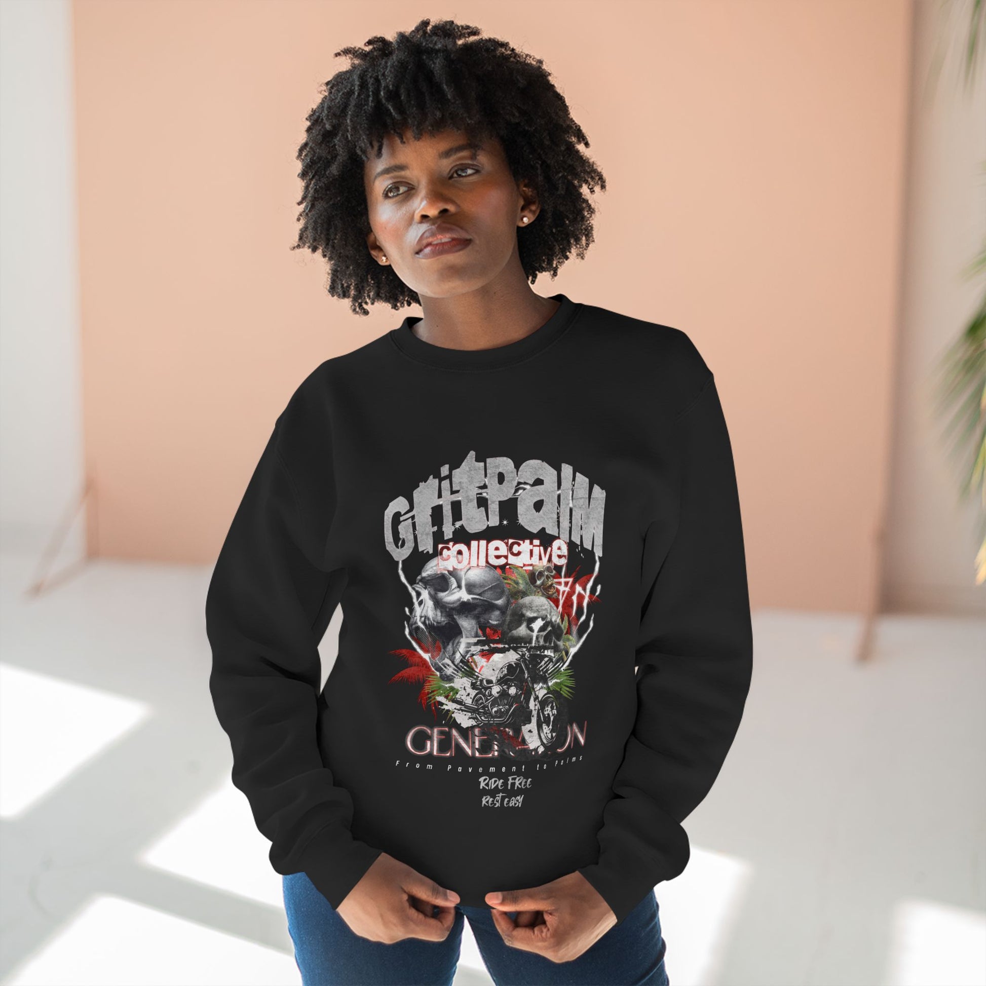 GritPalm Collective Unisex Crewneck Sweatshirt | Retro Streetwear, Gift for Him/Her, Trendy Outfit, Music Festival Apparel, Vintage Graphic Clothing - GritPalm Collective
