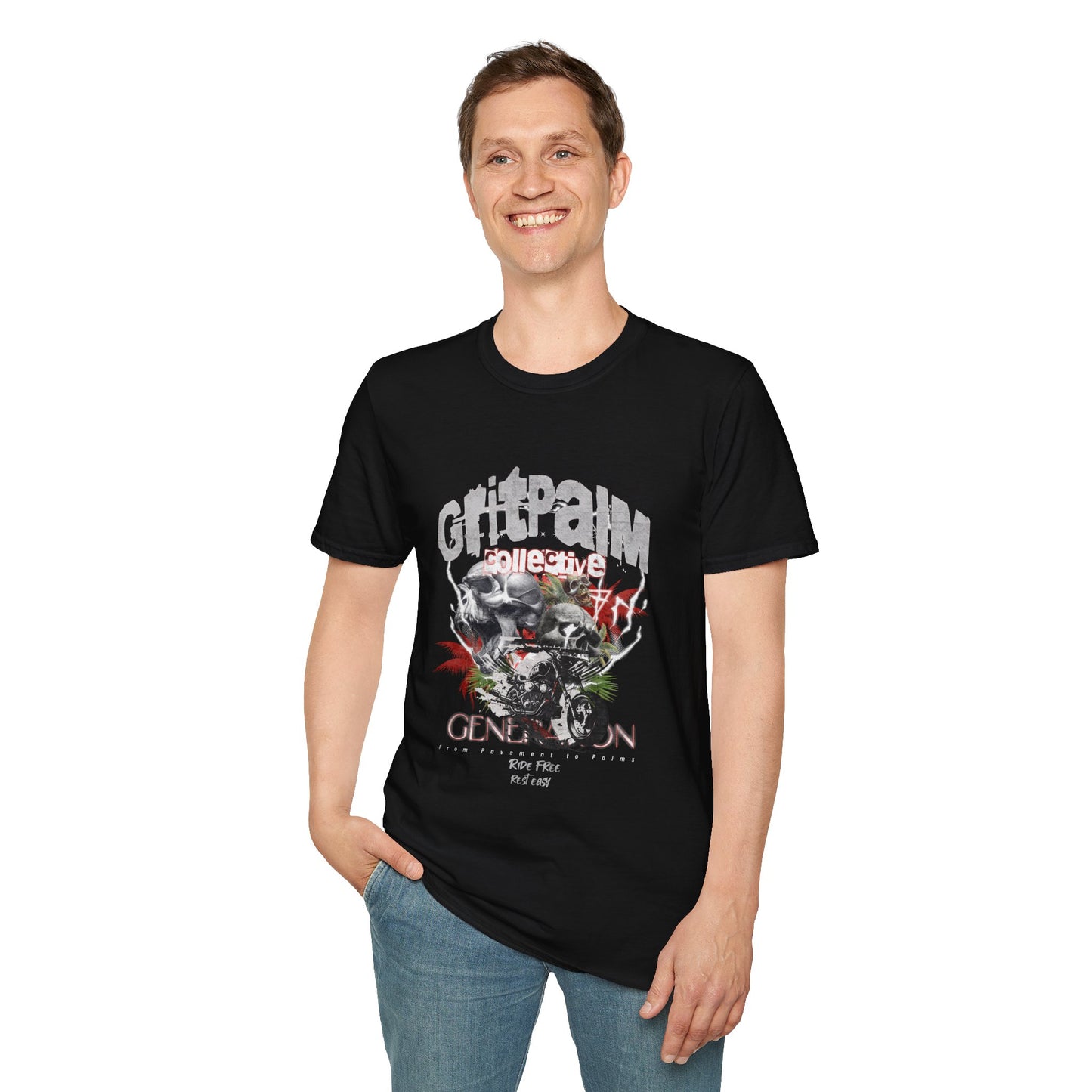 GritPalm Collective Unisex Softstyle T-Shirt - Edgy Graphic Tee for Festivals, Casual Wear, Gifts, Streetwear, Everyday Comfort - GritPalm Collective