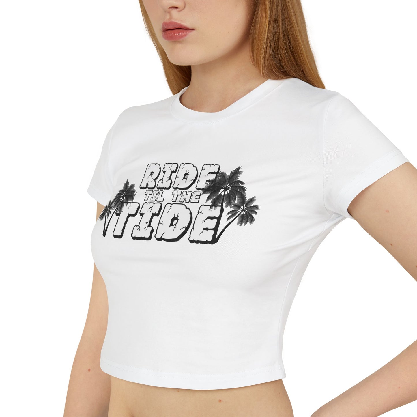 Ride the Tide Women's Baby Tee - Casual Summer Shirt, Beach Vibes Tee, Gift for Surf Lovers, Vacation Essentials, Trendy Cropped Top - GritPalm Collective