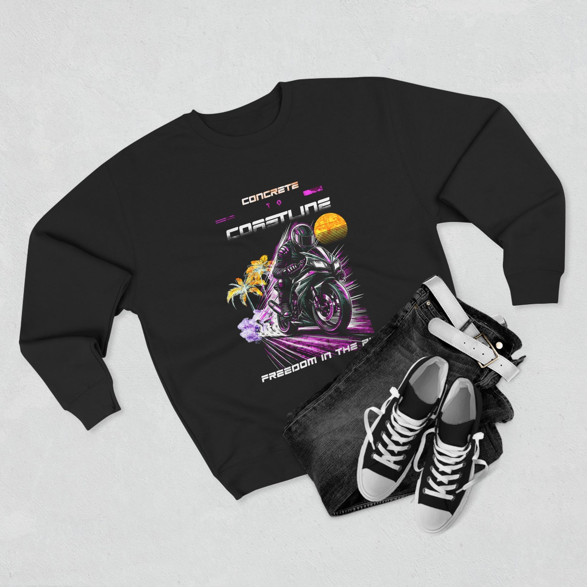 Motorcycle Freedom Crewneck Sweatshirt - Perfect Gift for Riders, Casual Wear, Cozy Layer, Motorcycle Lover Apparel - GritPalm Collective