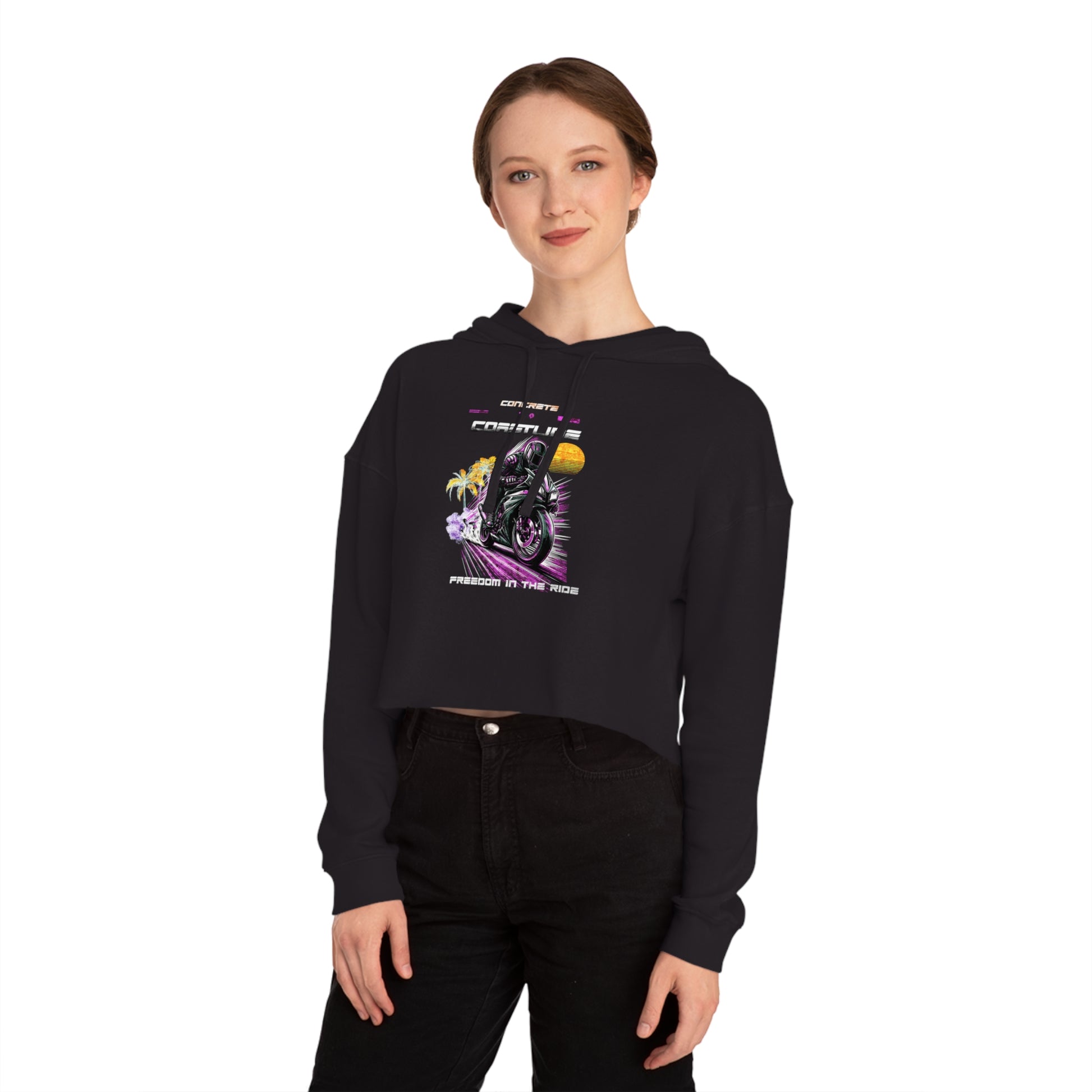 Motorcycle Freedom Women’s Cropped Hoodie - Stylish Sweatshirt, Casual Wear, Gift for Her, Streetwear, Trendy Fashion - GritPalm Collective