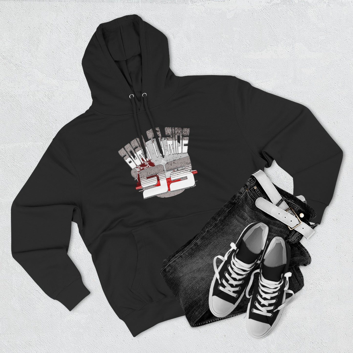 Born to Ride '93 in Monochrome Fleece Hoodie, Born to Ride Cozy Sweatshirt, Biker Gift, Unisex Casual Wear, Vintage Style Hoodie