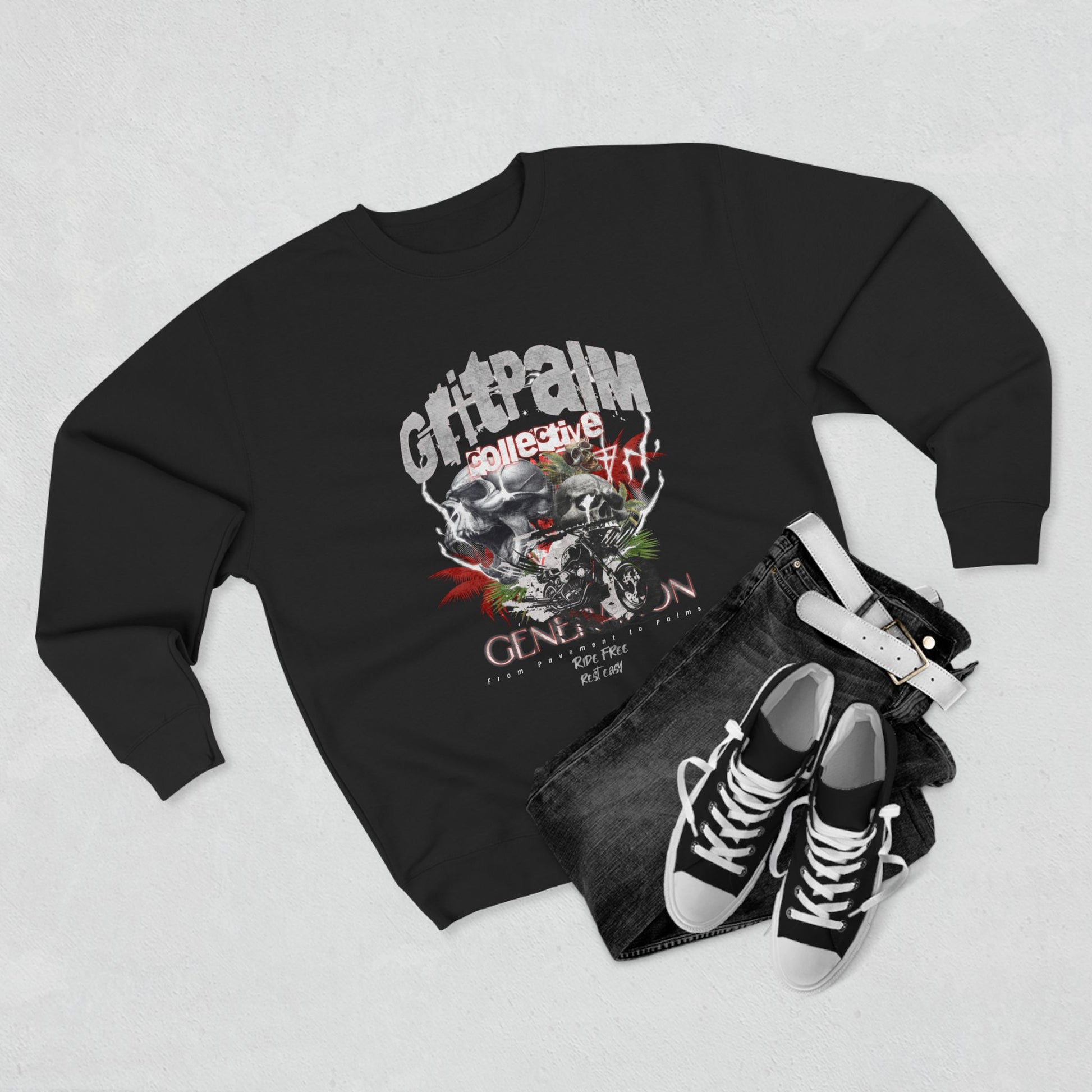 GritPalm Collective Unisex Crewneck Sweatshirt | Retro Streetwear, Gift for Him/Her, Trendy Outfit, Music Festival Apparel, Vintage Graphic Clothing - GritPalm Collective