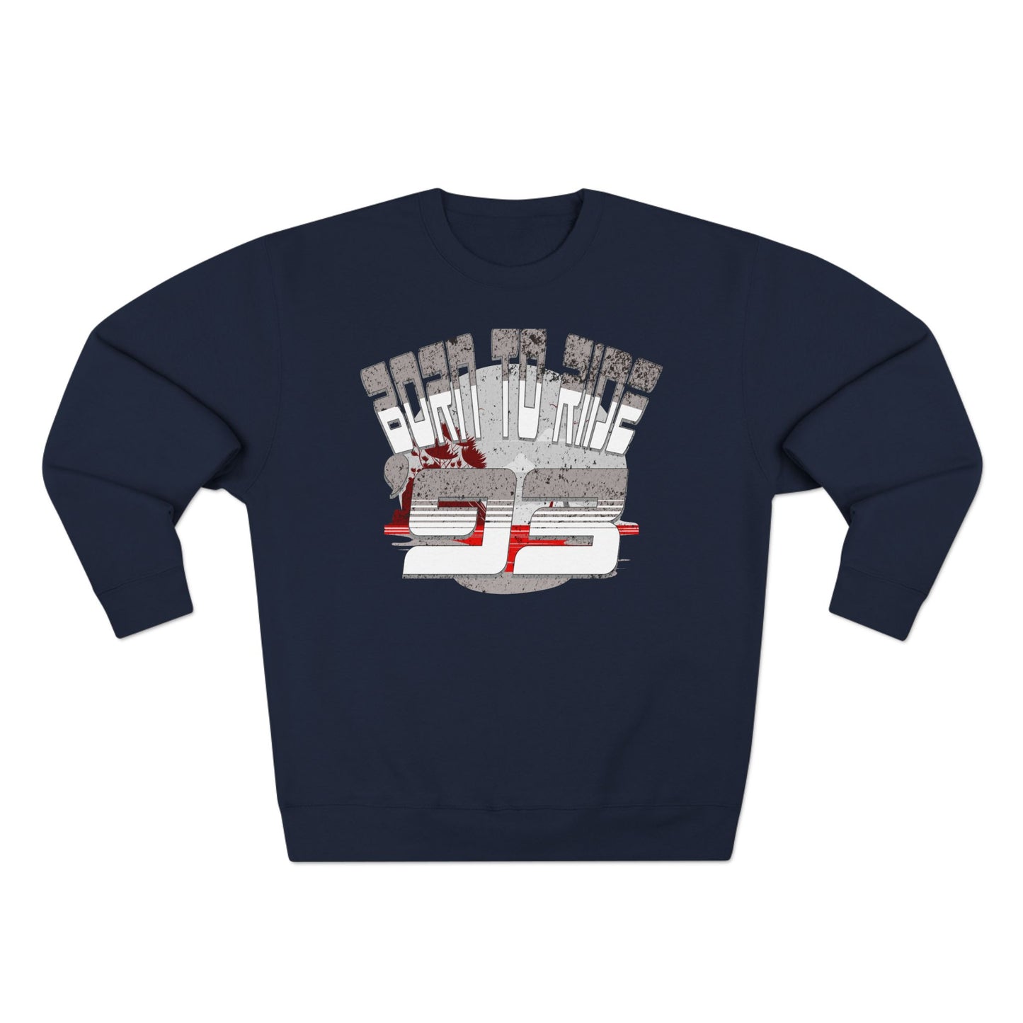 Born to Ride '93 in Monochrome Crewneck Sweatshirt, Casual Fashion, Gift for Him/Her, Retro Style, Year 1995, Cozy Everyday Wear