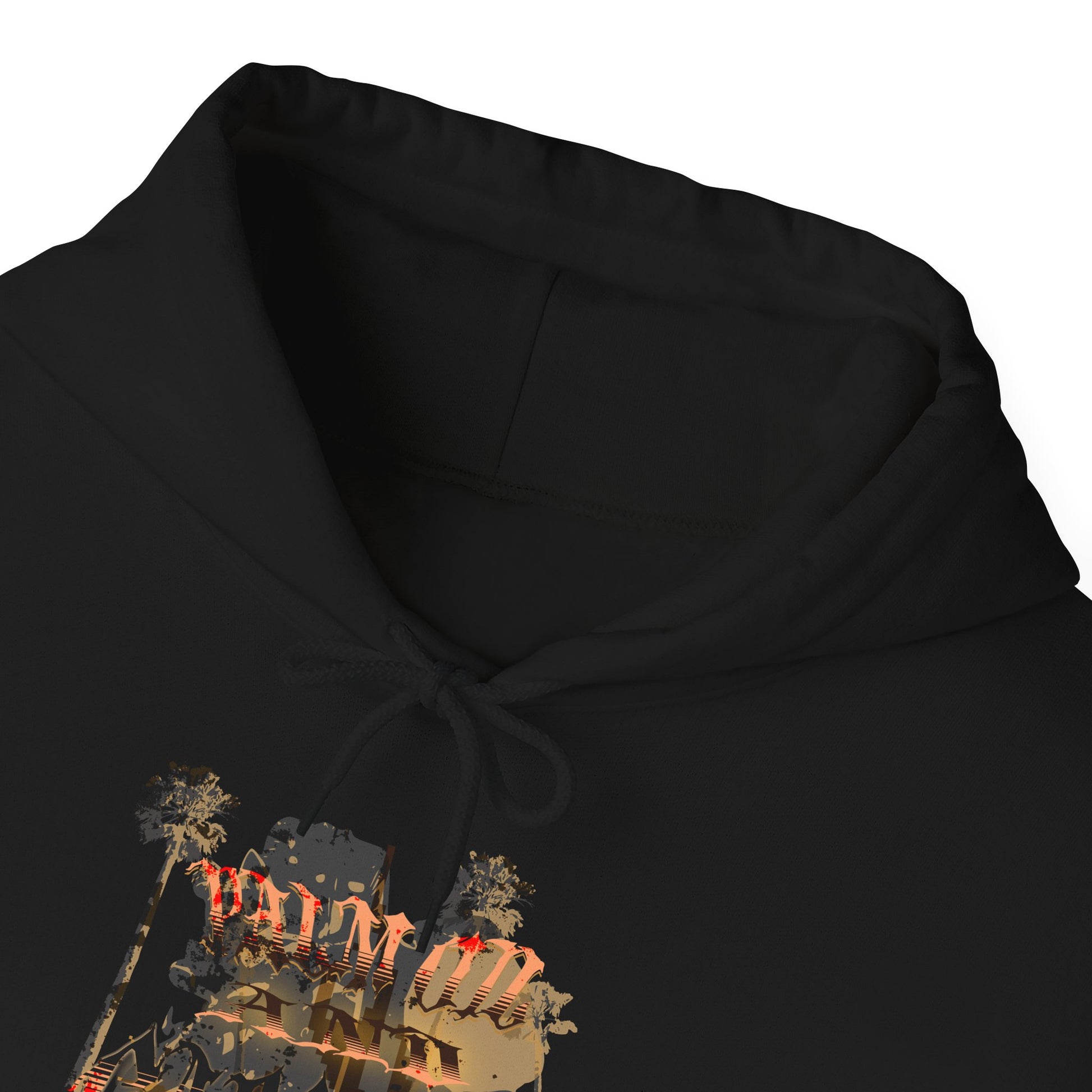 Palm Oil and Gargoyle Hooded Sweatshirt, Cozy Gift for Friends, Casual Streetwear, Summer Bonfire, Graphic Pullover, Relaxed Look - GritPalm Collective