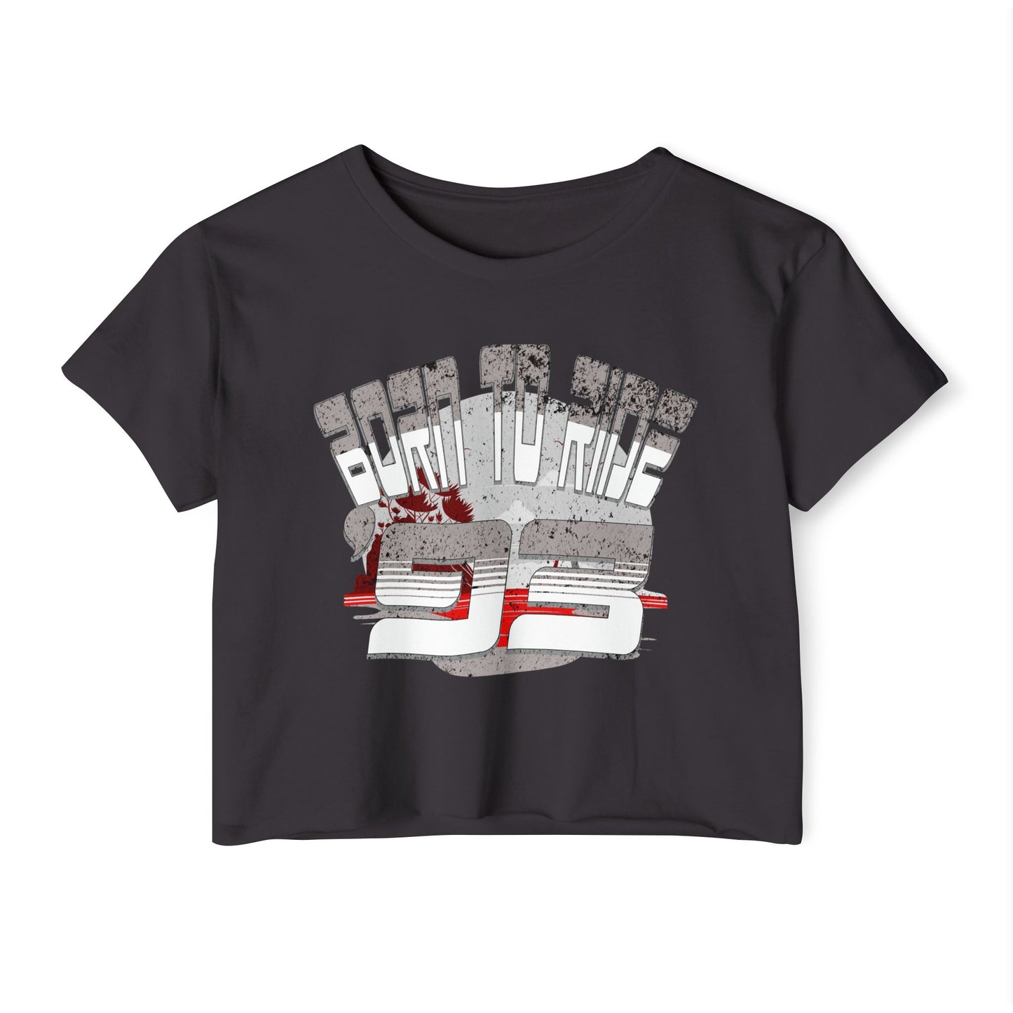 Born to Ride '93 in Monochrome Crop Top Graphic Tee, Summer Music Festival Shirt, Boho Style Top, Women’s Concert Wear, Casual Summer Top