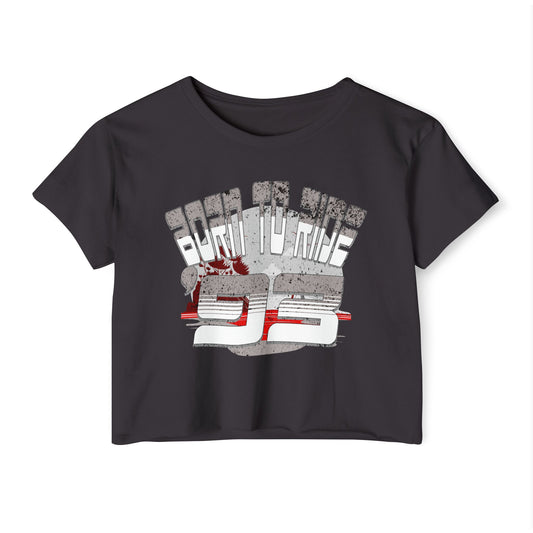 Born to Ride '93 in Monochrome Crop Top Graphic Tee, Summer Music Festival Shirt, Boho Style Top, Women’s Concert Wear, Casual Summer Top