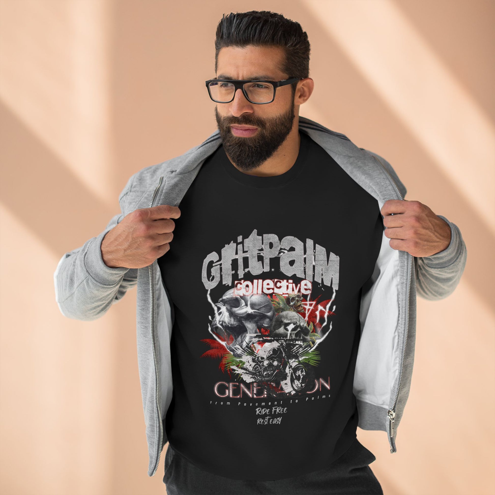 GritPalm Collective Unisex Crewneck Sweatshirt | Retro Streetwear, Gift for Him/Her, Trendy Outfit, Music Festival Apparel, Vintage Graphic Clothing - GritPalm Collective