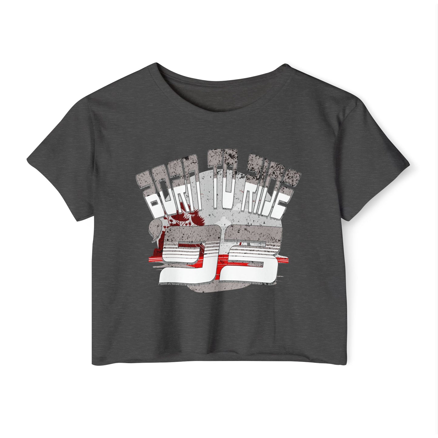 Born to Ride '93 in Monochrome Crop Top Graphic Tee, Summer Music Festival Shirt, Boho Style Top, Women’s Concert Wear, Casual Summer Top