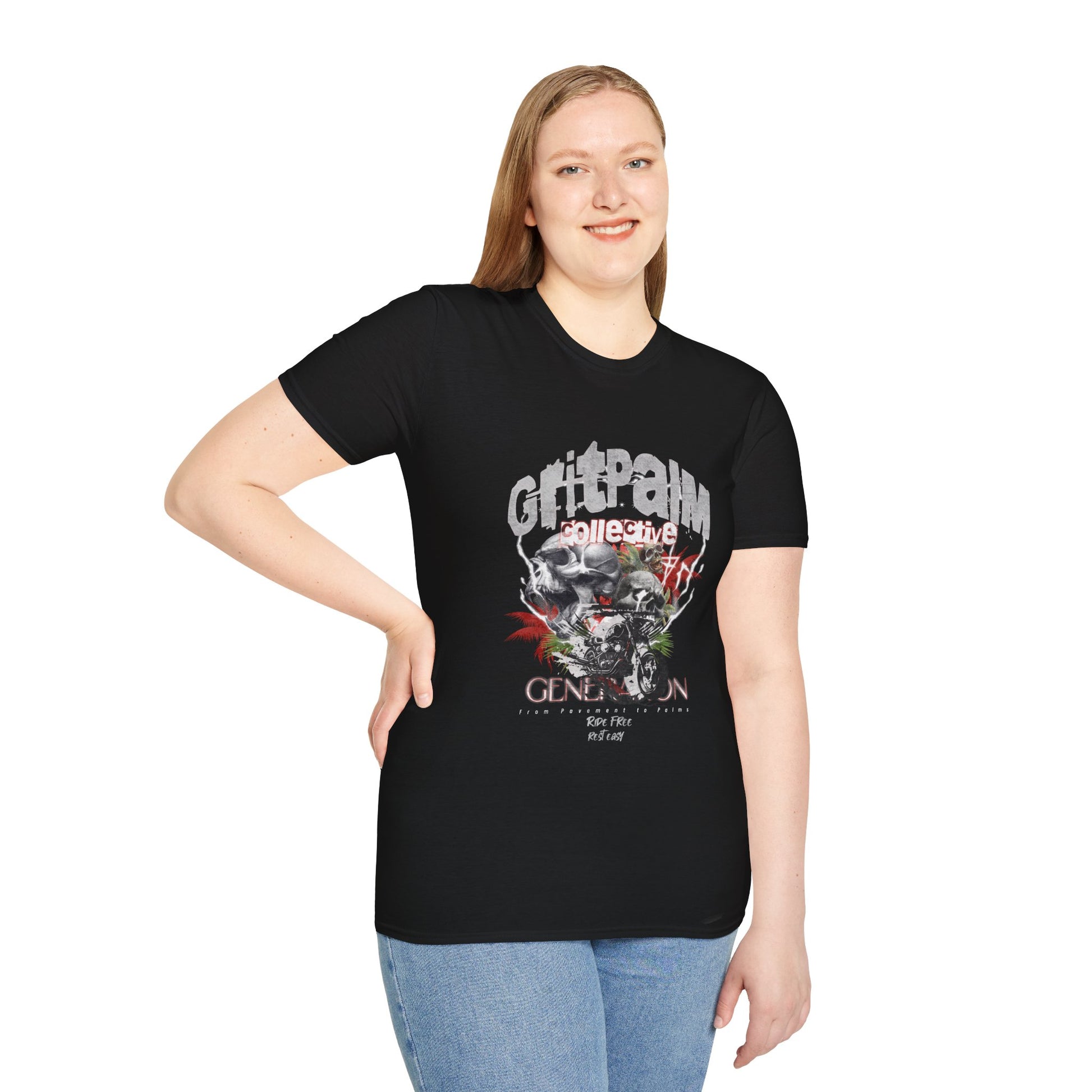 GritPalm Collective Unisex Softstyle T-Shirt - Edgy Graphic Tee for Festivals, Casual Wear, Gifts, Streetwear, Everyday Comfort - GritPalm Collective