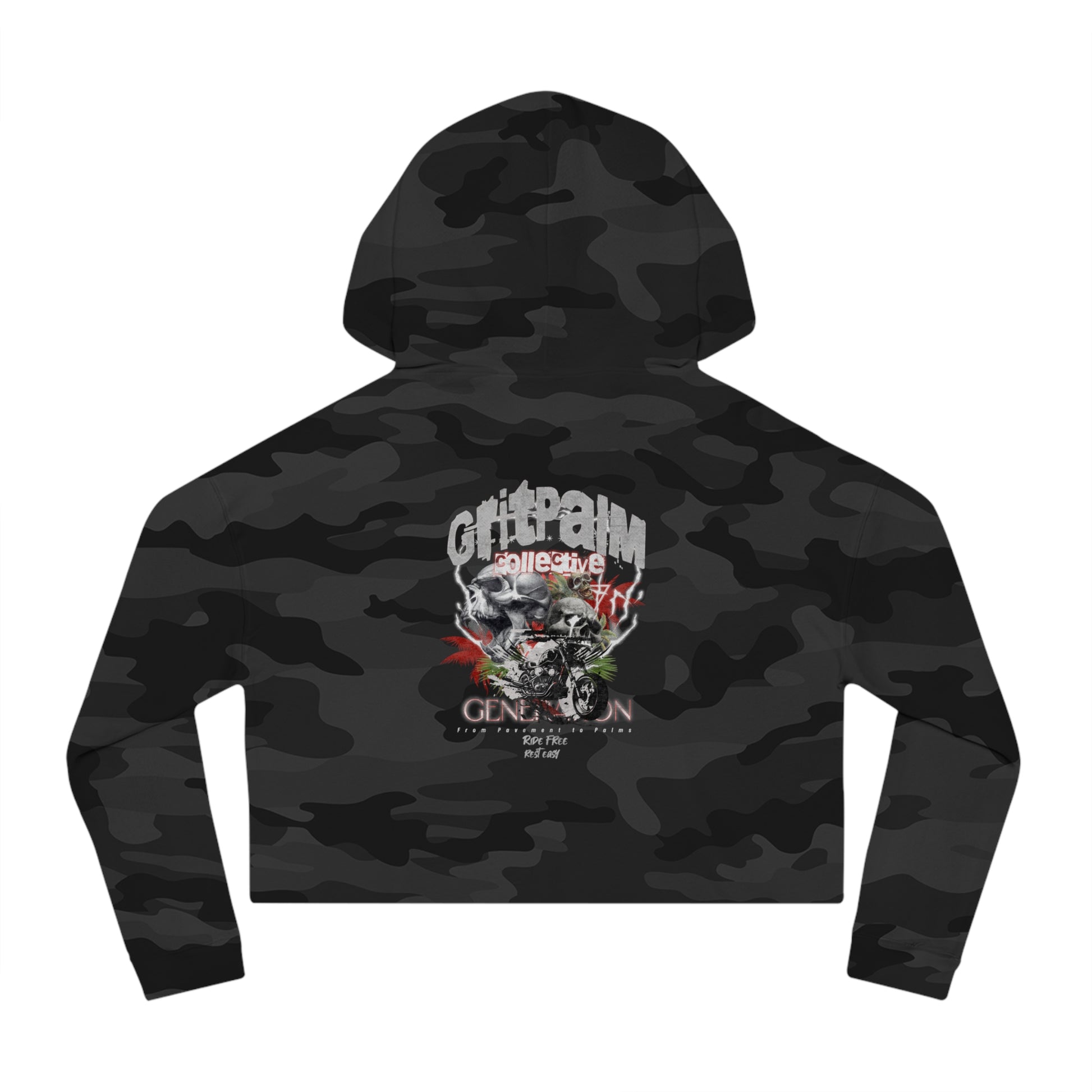GritPalm Collective Camo Graphic Cropped Hoodie, Casual Streetwear for Women, Trendy Urban Fashion, Gift for Her, Fall Layering - GritPalm Collective