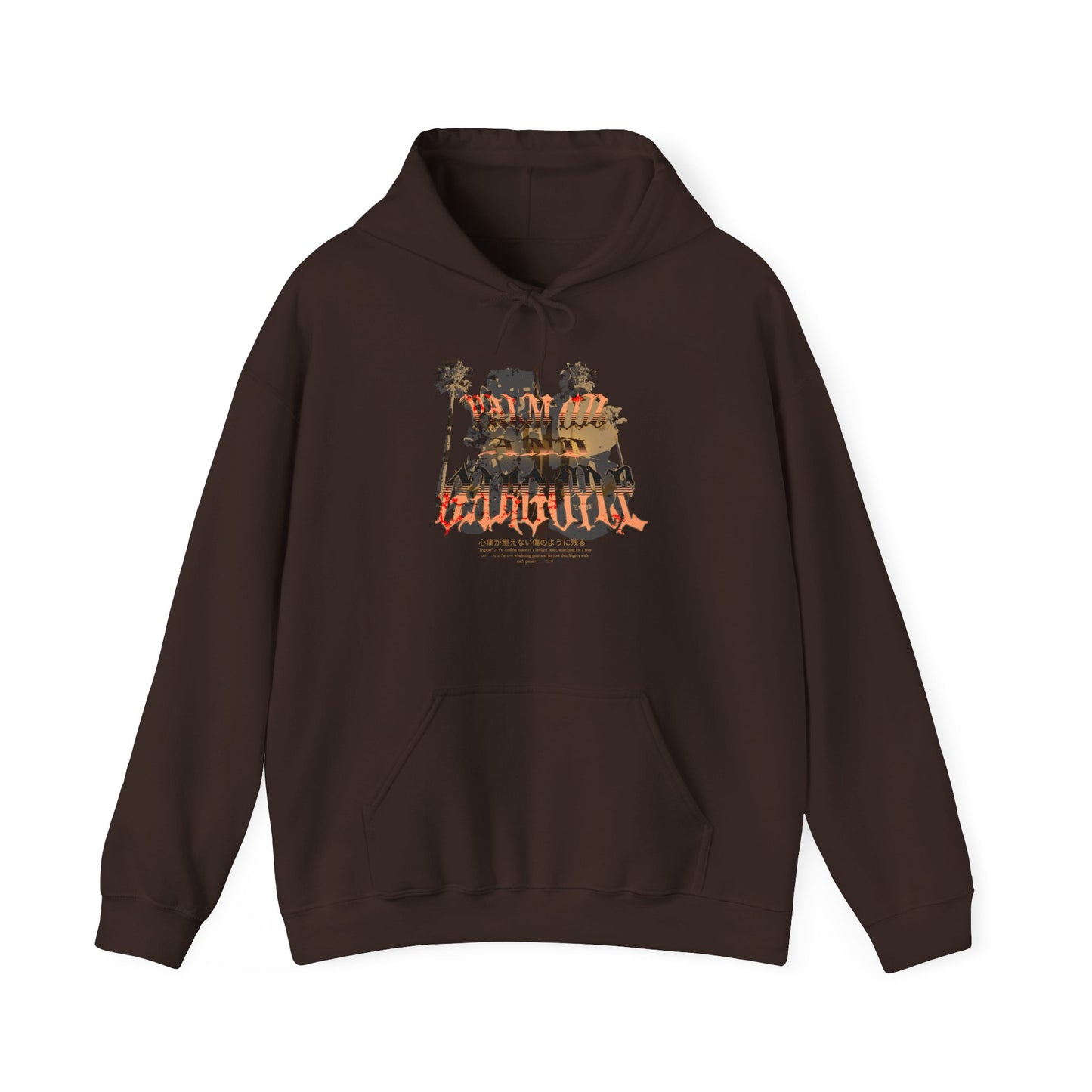 Palm Oil and Gargoyle Hooded Sweatshirt, Cozy Gift for Friends, Casual Streetwear, Summer Bonfire, Graphic Pullover, Relaxed Look - GritPalm Collective