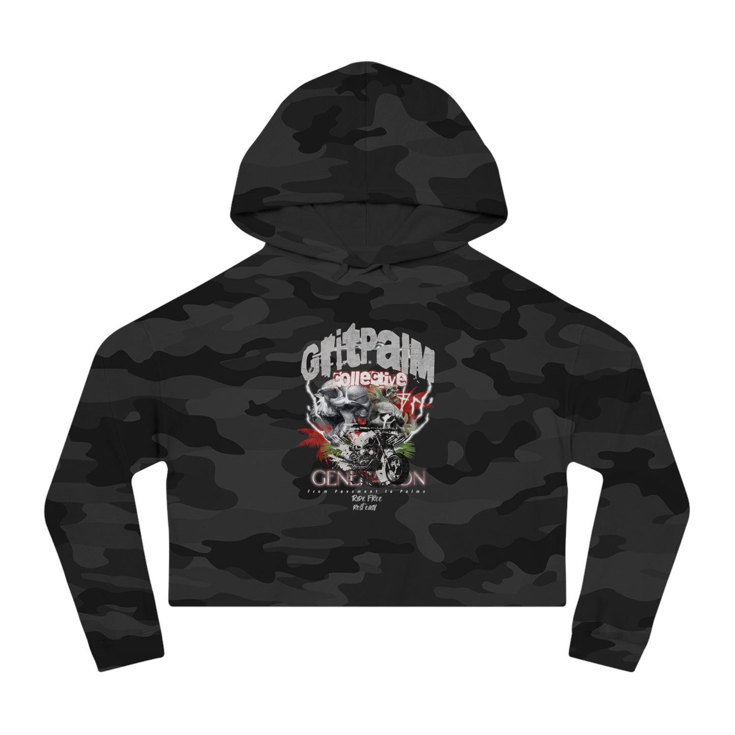 GritPalm Collective Camo Graphic Cropped Hoodie, Casual Streetwear for Women, Trendy Urban Fashion, Gift for Her, Fall Layering - GritPalm Collective