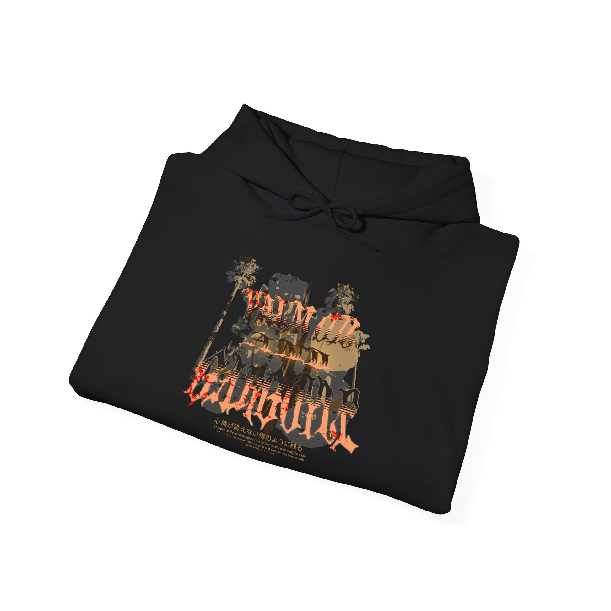 Palm Oil and Gargoyle Hooded Sweatshirt, Cozy Gift for Friends, Casual Streetwear, Summer Bonfire, Graphic Pullover, Relaxed Look - GritPalm Collective