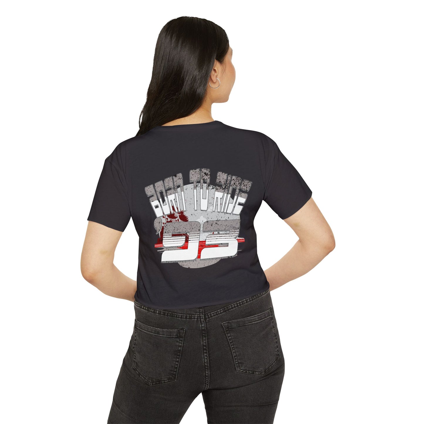 Born to Ride '93 in Monochrome Crop Top Graphic Tee, Summer Music Festival Shirt, Boho Style Top, Women’s Concert Wear, Casual Summer Top