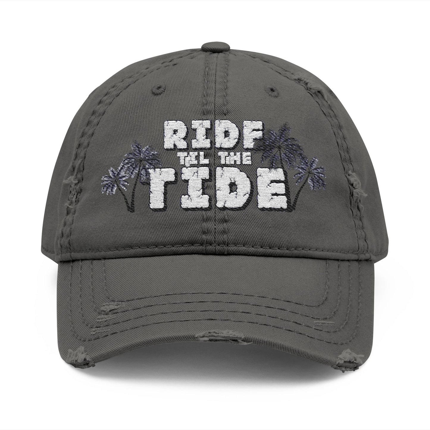 Ride the Tide Embroidery Distressed Hat, Summer Beach Cap, Casual Style Hat, Gift for Surf Lovers, Trendy Headwear - GritPalm Collective
