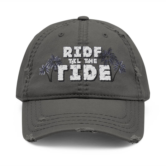 Ride the Tide Embroidery Distressed Hat, Summer Beach Cap, Casual Style Hat, Gift for Surf Lovers, Trendy Headwear - GritPalm Collective