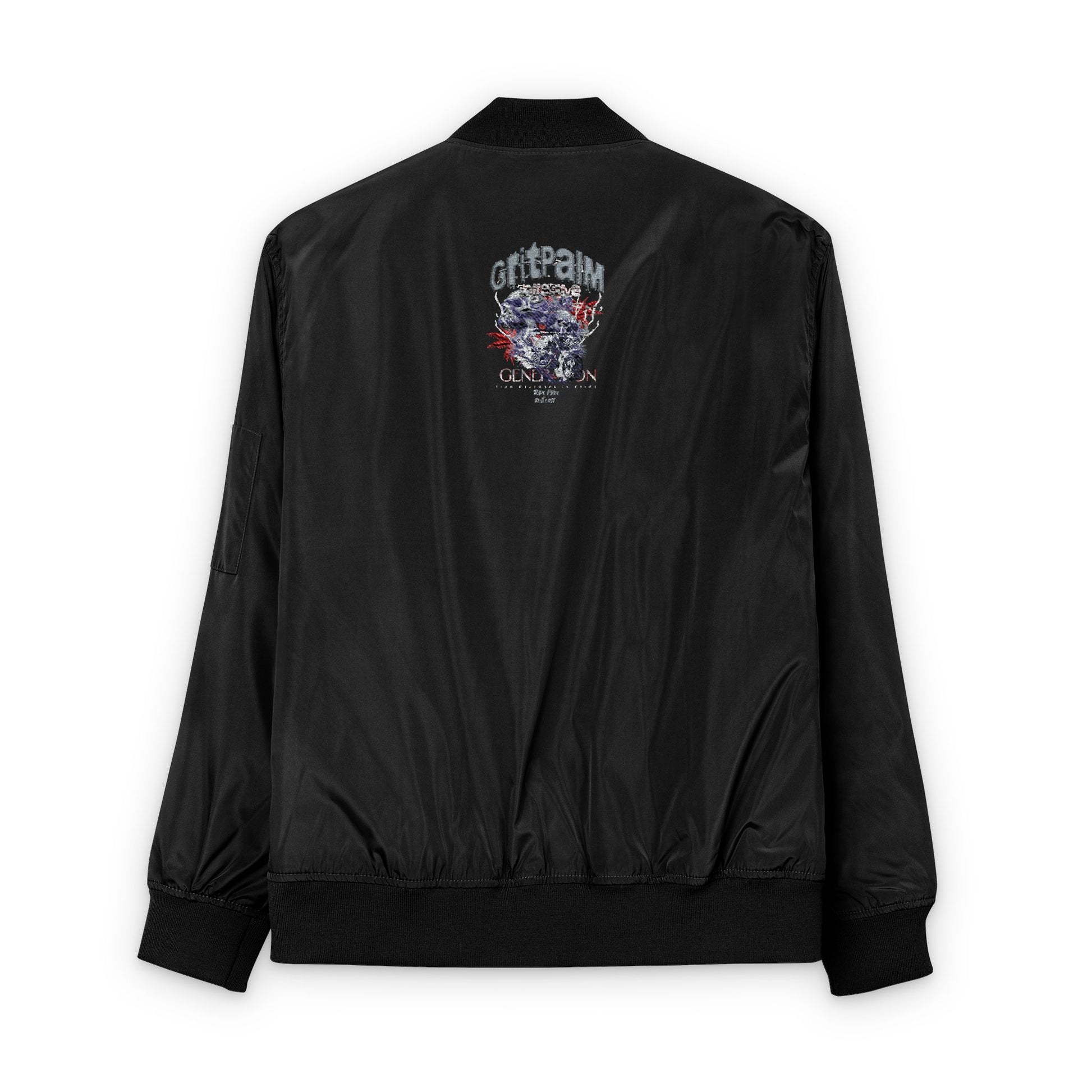 GritPalm Collective Eco-Friendly Embroidered Bomber Jacket, Sustainable Fashion, Unique Gift, Streetwear Style, Fall Outerwear, Celebrity Style - GritPalm Collective
